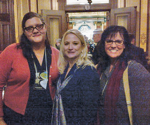 Connie Perkins, CPM, and Kate Mazzara, CPM, with bill co-sponsor Sen. Rebekah Warren (D-18, Ann Arbor). 