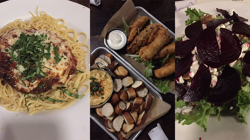 The Chicken Parm, Appetizers and Beet Salad (R to L) 