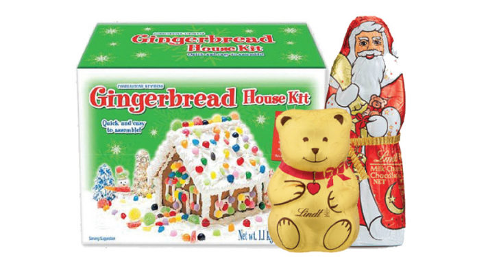 Cobblestone Kitchens Gingerbread House Kit, Lindt Chocolate Santa and Bear at Plum Market