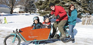 Angela and Jarin Marocco get out in the snow on their cargo bike with their children Dominic, 4, and Aurelio, 2.