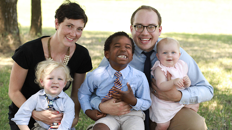 The Stam family: Becca and Ben Stam with children, left to right: Eric,4, Franklin, 8,and Amelia, 2.