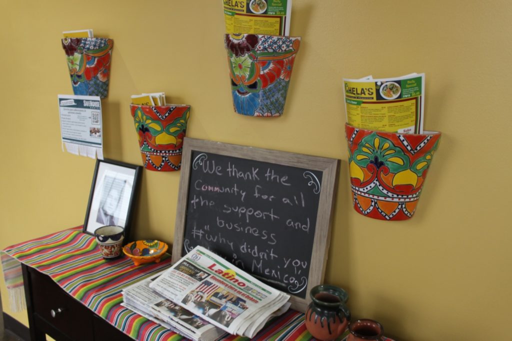 (Photo by Lori Maranville): A sign at Chela’s Restaurant & Taqueria in Dexter thanks the community for their support.