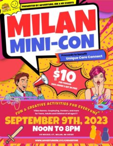 Milan Mini-Con flyer for event on Sept. 9 in Milan, Mich.
