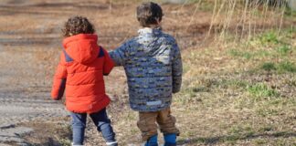 2 children playing outside.
