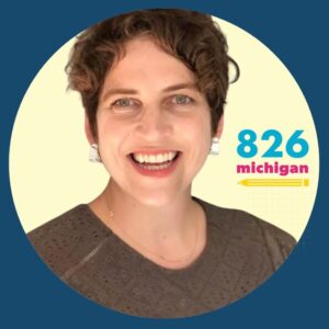 A photo of a person in a graphic for 826 Michigan