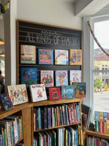 books displayed in a bookstore.