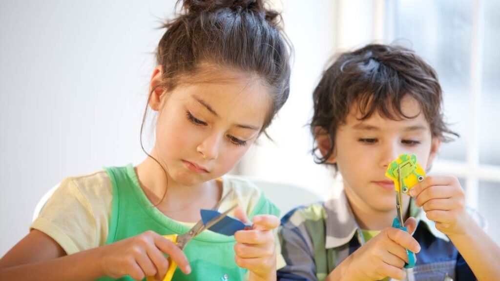 Children working on crafts.