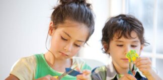 Children working on crafts.