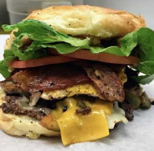 A picture of a hamburger.