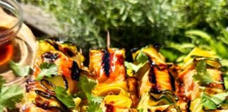 A photo of Salmon Summer Squash Skewers.