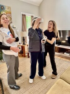 A group of people talking.