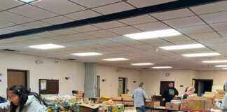 boxes on tables of donations