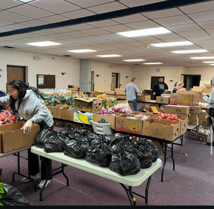 boxes on tables of donations