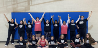 Group of cheerleaders in gym