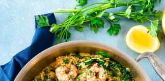 Shrimp and orzo one pan dinner
