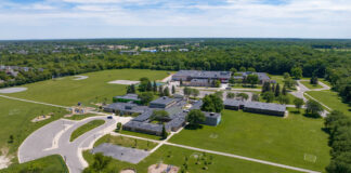 Aerial view of school campus