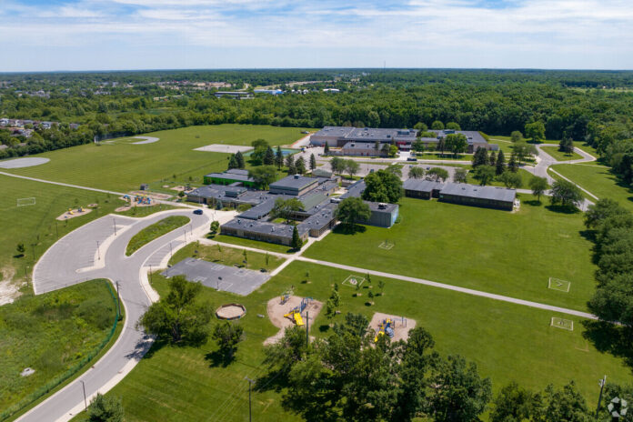 Aerial view of school campus
