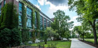 College campus exterior with bike