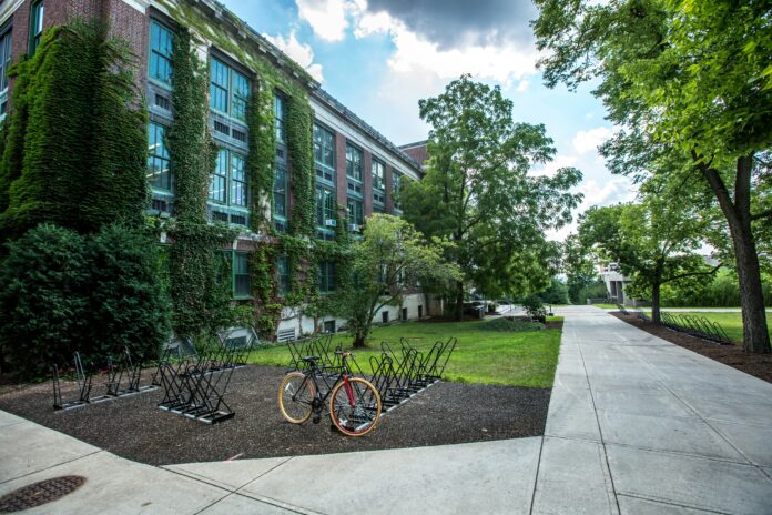 College campus exterior with bike
