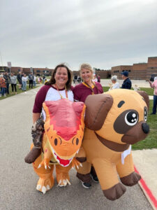 Pricipal dressed up in a costume for school