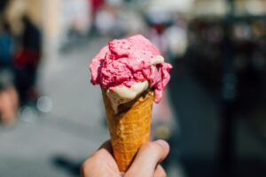 Ice cream cone with pink ice cream 