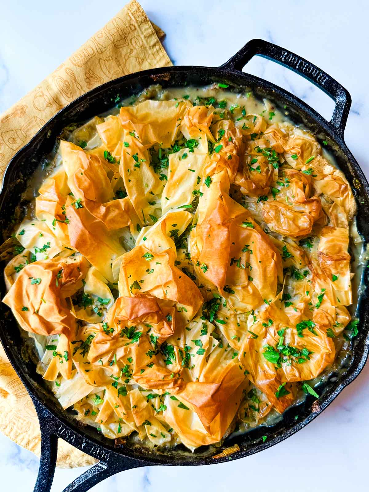 One Pan Chicken, Leek & Green Bean Phyllo Pie